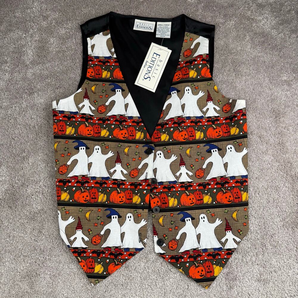 Basic Editions Halloween Vest NWT Size S Ghosts Pumpkins Deadstock Spooky